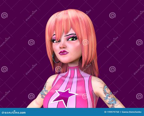 Retrato 3d De Uma Linda Garota No Estilo De Desenho Animado Ilustração