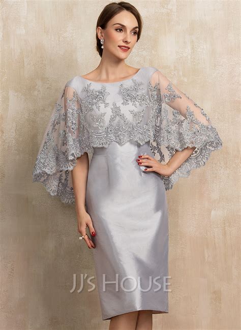 Sheath Column Scoop Neck Knee Length Taffeta Lace Mother Of The Bride