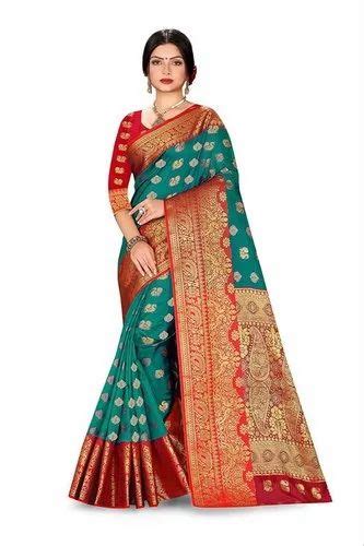 Gdn Fashion Red Green Fancy Jacquard Saree With Blouse Piece M