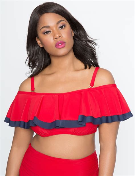 This Red Eloquii Off The Shoulder Ruffle Bikini Top 80 Features An