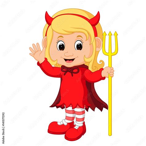 cute devil girl cartoon Stock Vector | Adobe Stock