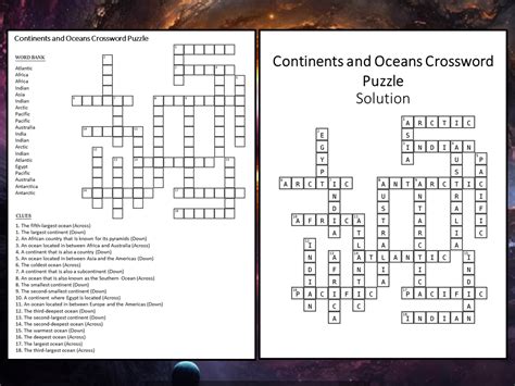 Continents And Oceans Crossword Puzzle Worksheet Activity Teaching