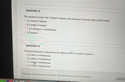 Solved The reaction of water with 2-methyl-2-butene in the | Chegg.com