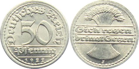 Weimarer Republik 1922 J 50 Reichspfennig mit Ährenbündel prägefrisch