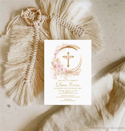 Editable Pampas Grass Baptism Invitation Bohemian Baptism Etsy