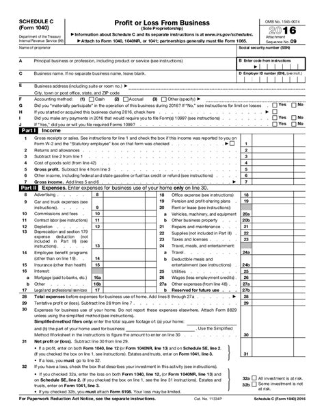 1040 Schedule C (2016) | Edit Forms Online | PDFFormPro