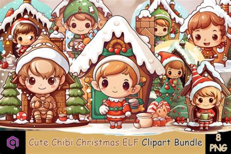 Cute Chibi Christmas Elf Clipart Bundle Graphic By Quoteer · Creative Fabrica