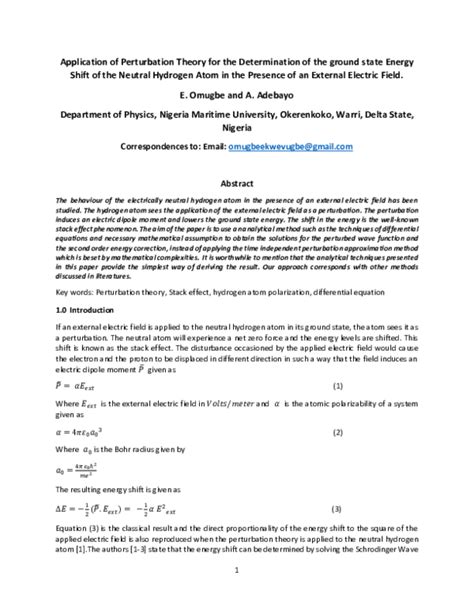 Pdf Application Of Perturbation Theory For The Determination Of The