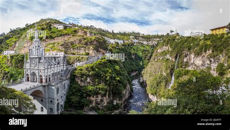 Panoramic View Of Las Lajas Sanctuary Ipiales Colombia Stock Photo