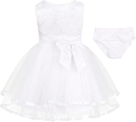 Freebily Robe De Baptême Sans Manches Bébé Fille Brodée Fleur Robe D