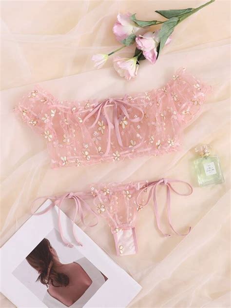 Floral Print Sheer Mesh Lingerie Set SHEIN USA