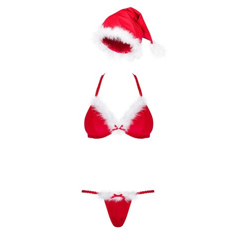 Completo Intimo Natalizio Rosso Con Cappello Da Babbo Natale