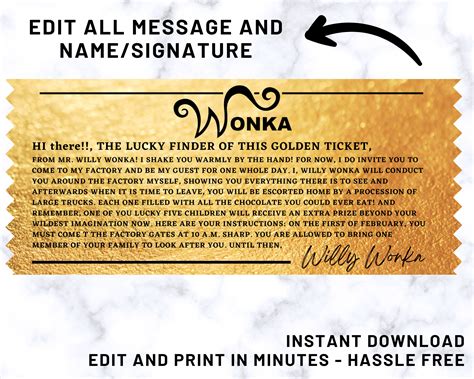 Editable Willy Wonka Golden Ticket Willy Wonka Ticket Willy Etsy