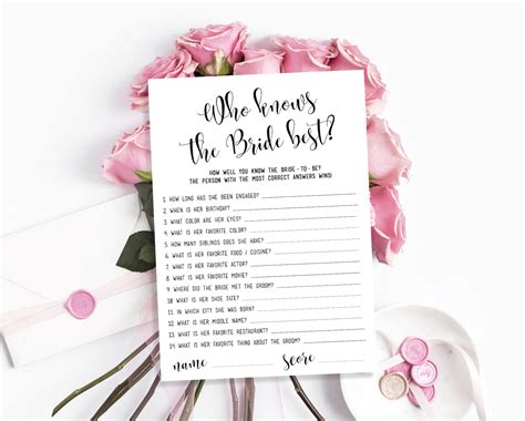 Virtual Party Game Who Knows The Bride Best Printable Instant Download