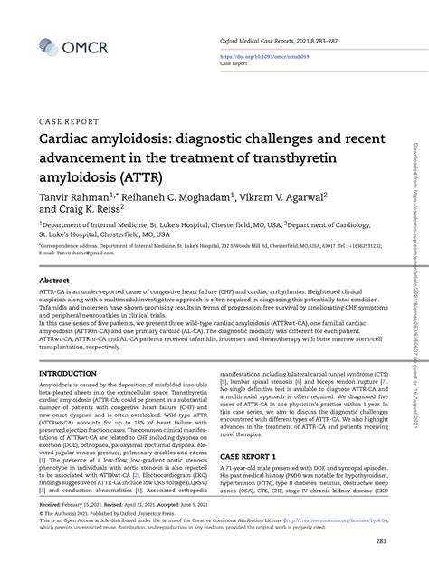 Pdf Cardiac Amyloidosis Diagnostic Challenges And Recent Advancement