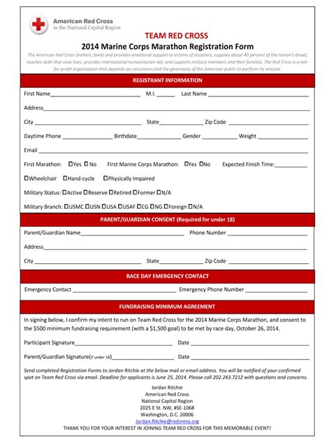 Fillable Online Redcross 2014 MCM Team Red Cross Registration Form Fax