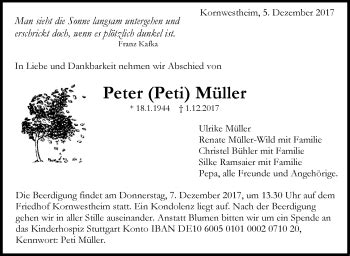 Traueranzeigen von Peter Müller stuttgart gedenkt de