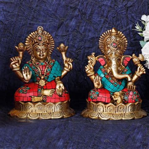 Artvarko Ganesha Laxmi Brass Ganesh Lakshmi Bhagwan Idol Sitting On