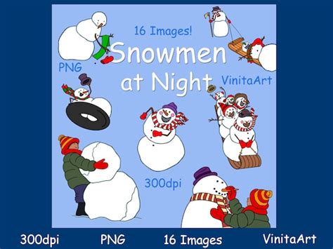 Snowmen at Night Storybook Clipart Digital Download | Etsy