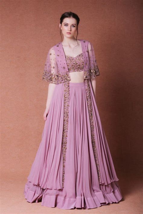 Embroidered Lehenga With Long Cape Set Indian Gowns Dresses Indian