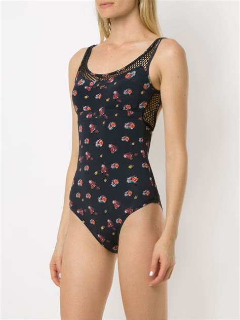 Amir Slama Floral Mesh Panels Swimsuit Black Farfetch