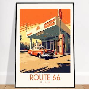 Route 66 Travel Poster USA Vintage Car Wall Art Home Decor Art - Etsy