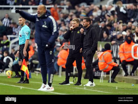 Newcastle United Manager Eddie Howe Alongside Assistant Jason Tindall During The Premier League