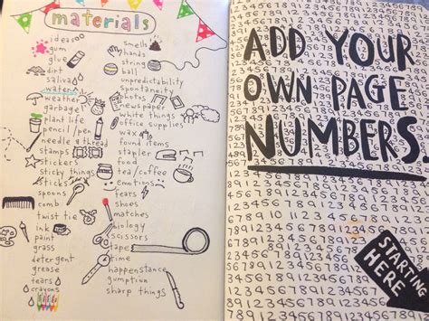 Wreck This Journal Materials Page And Add Your Own Page Numbers Page