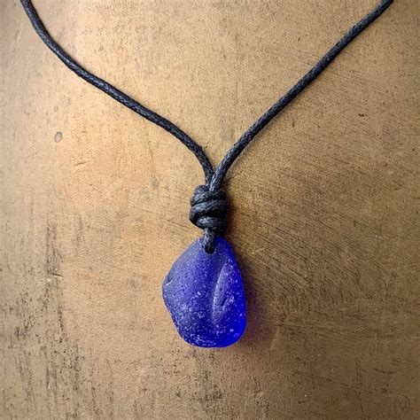 Simple Cobalt Blue Sea Glass Necklace Adjustable Waxed Cotton Cord