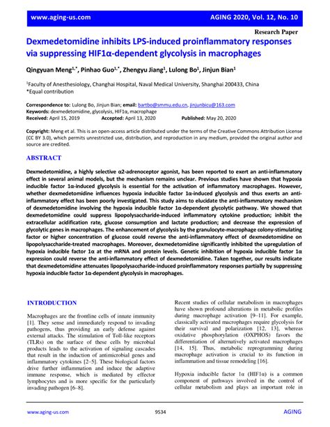 Pdf Dexmedetomidine Inhibits Lps Induced Proinflammatory Responses