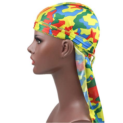 Spring New Mens Satin Camo Durags Turban Bandanas Men Silky Durags