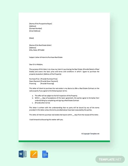 15 Free Real Estate Letter Of Intent Templates Free Sample Example