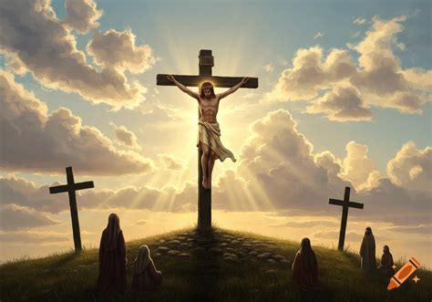 Jesus Christ On The Central Cross Flanked By Two Other Crosses With