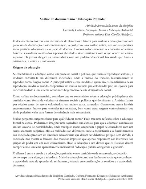 Pdf An Lise Do Document Rio Educa O Proibida