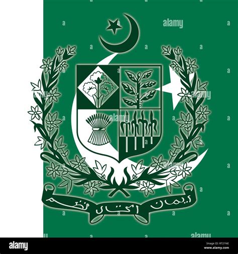 Pakistan official coat of arms on the national flag Stock Vector Image ...