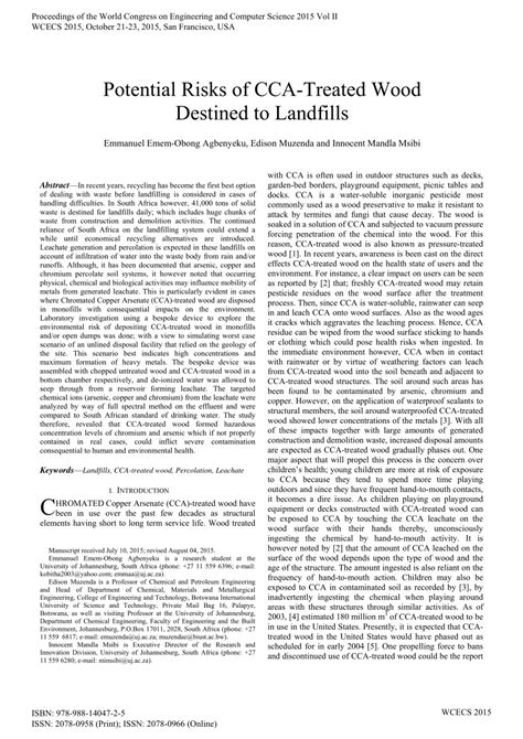 Pdf Potential Risks Of Cca Treated Wood Wcecs2015 Pp593 597