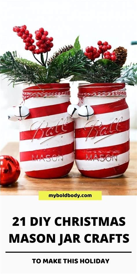 Two Mason Jars With Christmas Decorations In Them And The Words Diy