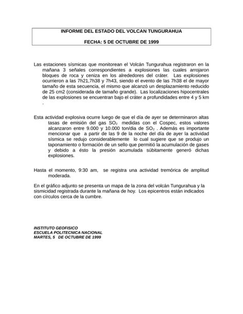 Informe Del Estado Del Volcan Tungurahua