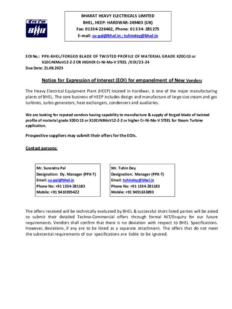 Fillable Online Notice For Expression Of Interest Eoi For Empanelment