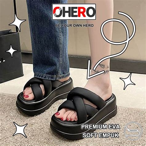 Jual Sandal Wanita Terbaru Silang Wedges Elegan Empuk Korea Eva Sendal