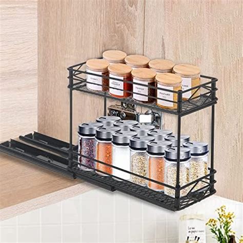 EasyVibe 2 Tier Spice Racks For Inside Cabinets Pull Out Spice Rack