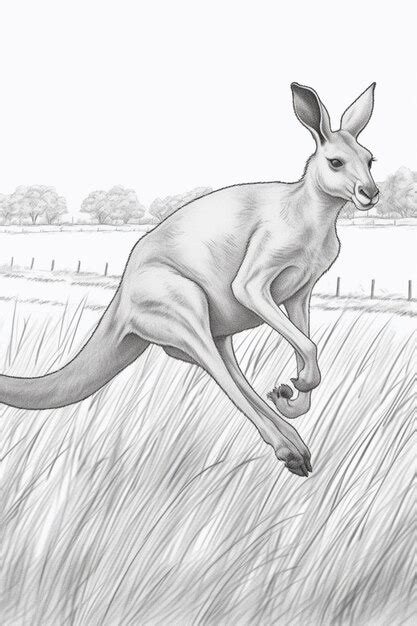 Premium Photo | Drawing of a kangaroo jumping in a field of grass generative ai