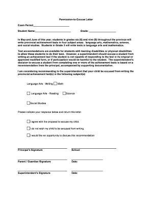 Fillable Online Permission To Excuse Letter Fax Email Print PdfFiller