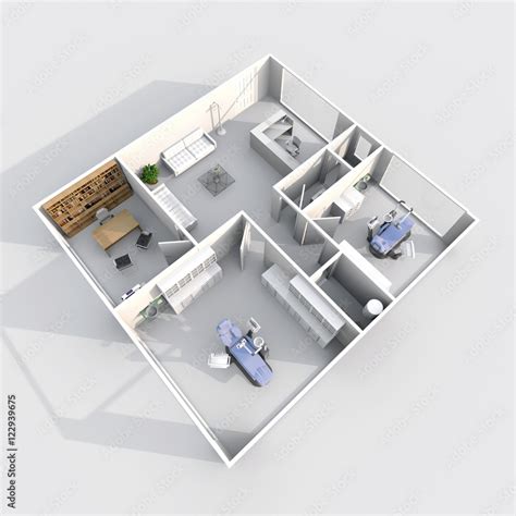 D Interior Rendering Perspective View Of Furnished Dental Clinic Stock