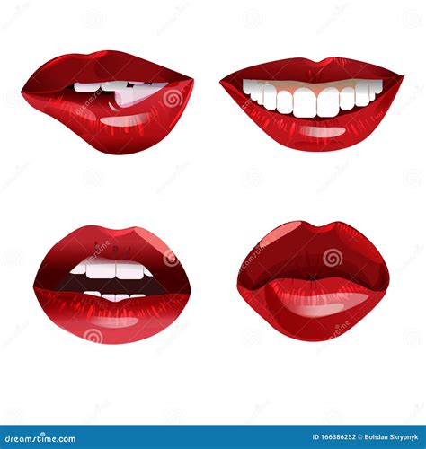 Collection Of Glossy Woman Red Lips Stock Vector Illustration Of Kiss