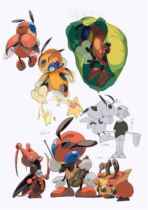 Kricketune Kricketot Ledian And Bug Catcher Pokemon Drawn By 0 Ici