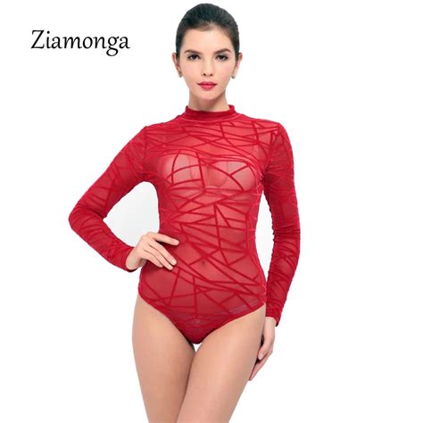 Ziamonga preto transparente malha bodysuit mulheres topos verão macacão