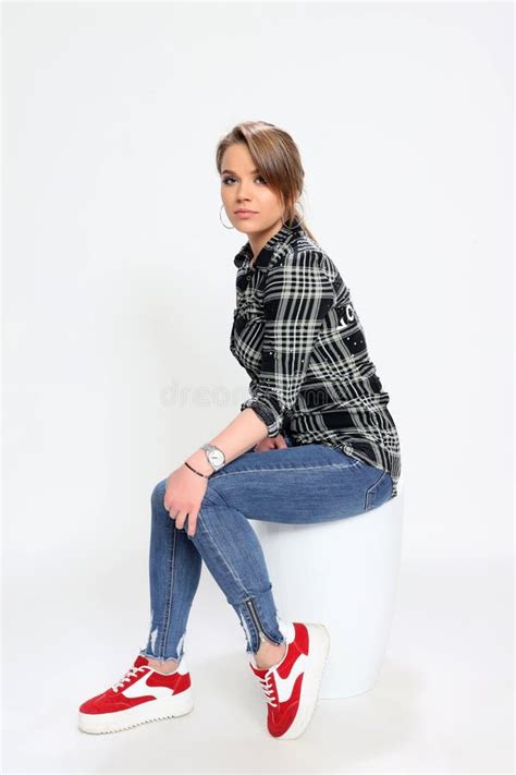 Beautiful Cute Brunette Girl Posing In Studio Fashion Photography Stock Image Image Of