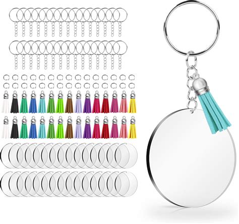 Pcs Acrylic Keychain Blank With Key Rings Tassels Key Chain For