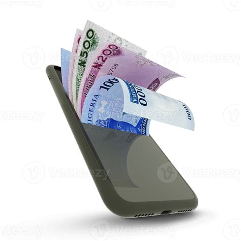 3d Rendering Of Nigerian Naira Notes Inside A Mobile Phone Money